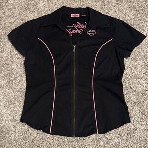Harley-Davidson Black Shirt with Pink Piping